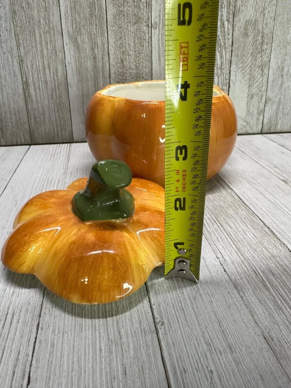 Vtg Ceramic Orange Pumpkin Jar with Lid 5